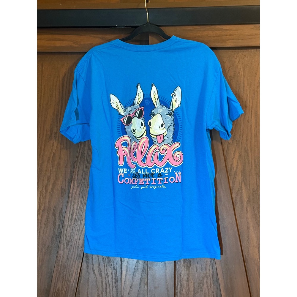 Girlie Girl Originals Preppy Relax We're Crazy Donkey T Shirt Sz L Funny Quote